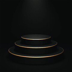 Elegant Dark Product Display Podium with Gold Trim on a Black Background