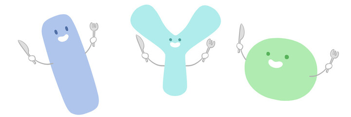 乳酸菌たちが食事を待つ可愛いイラスト PNG 白背景