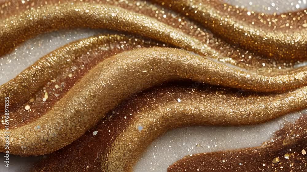Poster glitter art creation with golden waves and shimmering textures in a bright setting