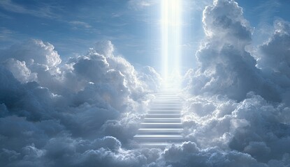 Heavenly stairway leading to bright light through clouds