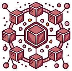 Obraz premium Digital network structure diagram with connected cubes and lines for data transfer.