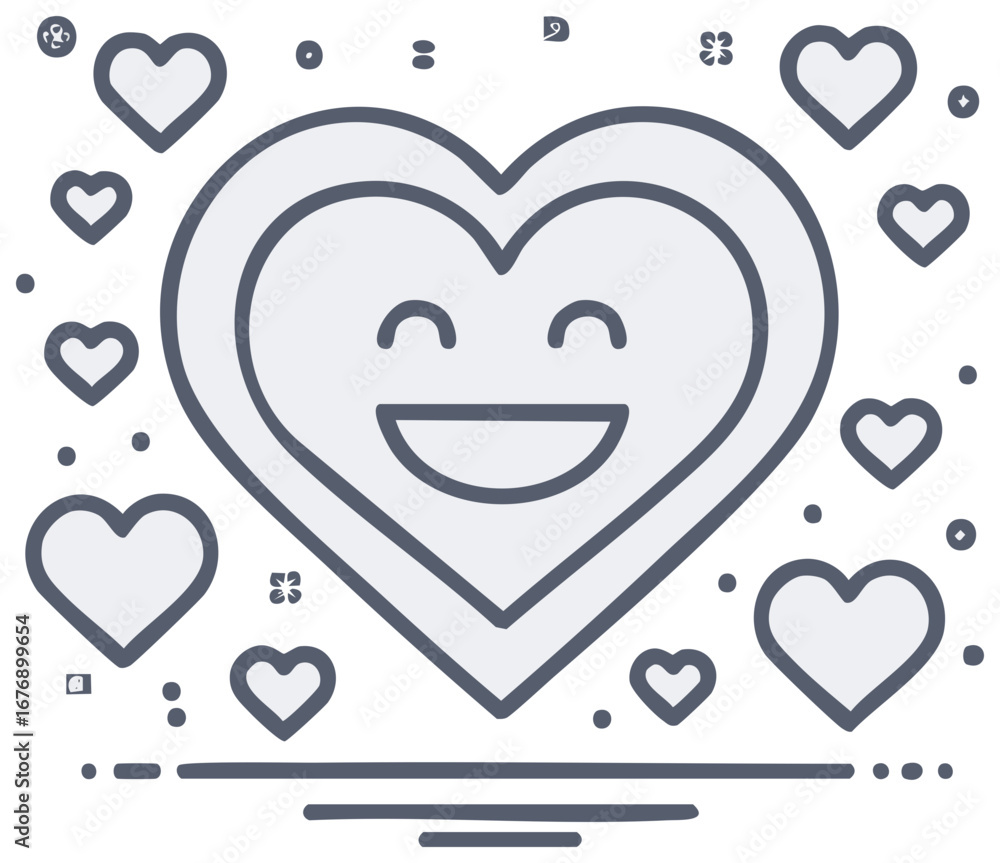 Aufkleber smiling heart surrounded by multiple hearts in flat design style