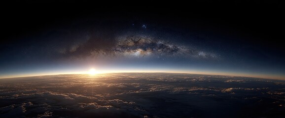 Sunrise over Earth, Milky Way in the distance