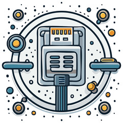Obraz premium Futuristic network port and data hub emblem with abstract digital circuits