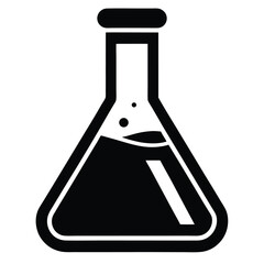 Black Silhouette of Erlenmeyer Flask with Liquid, Bubbles, and Reflected Light