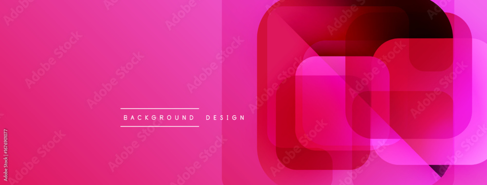 Poster bright pink geometric background. overlapping squares create modern abstract design. simple text rea