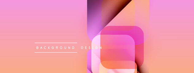 Abstract gradient background. Pink, orange hues blend. Overlapping squares create dynamic visual effect. Minimalist design elements present.