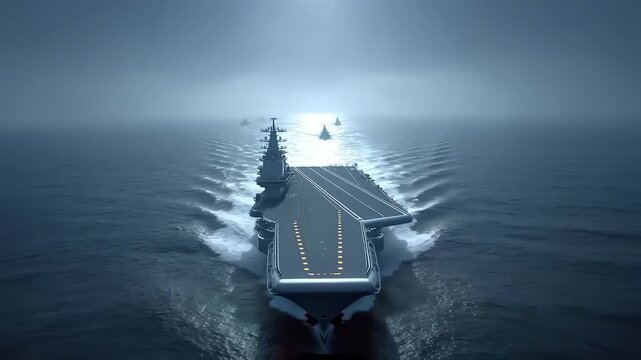 Aircraft Carrier Fleet Sailing Bravely