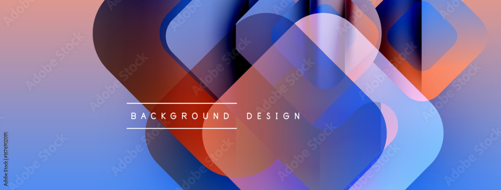 Poster abstract shapes overlap, creating vibrant blue, pink gradients. modern design elements suggest fluid