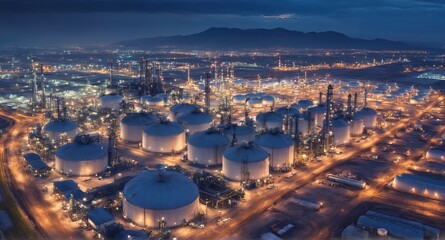 Naklejka premium Modern industrial plant with big oil tanks. Aerial view