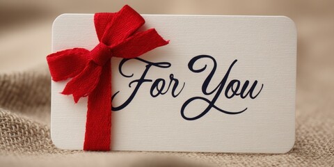 A white gift card is presented with a vibrant red satin bow, tied elegantly in the center. The card features the words "For You" written in a flowing, cursive script in . 