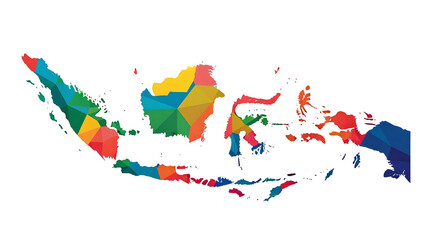 Colorful Geometric Map of Indonesia on White Background