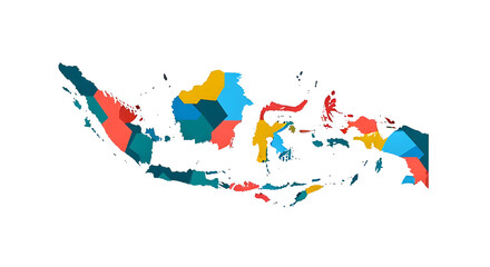 Colorful Abstract Map of Indonesia on White Background