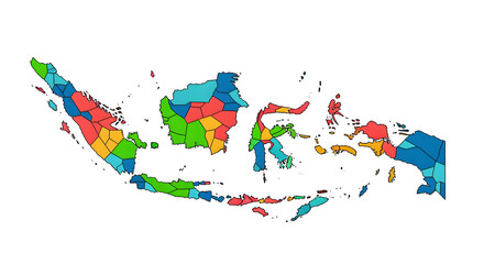 Colorful Map of Indonesia with Political Boundaries and Bright Colors