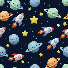 Cute Outer Space Seamless Pattern