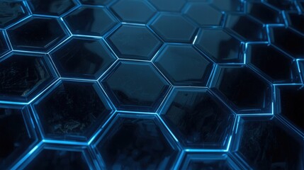 Blue futuristic design with repeating geometric hexagon patterns, perfect for tech presentations or website backgrounds. Suitable for digital projects.