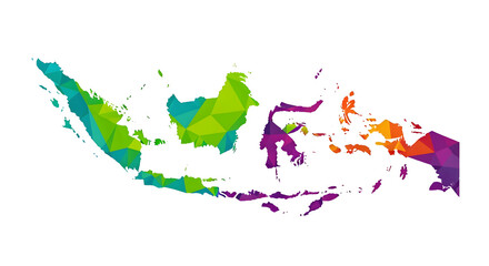 Colorful Geometric Map of Indonesia on White Background