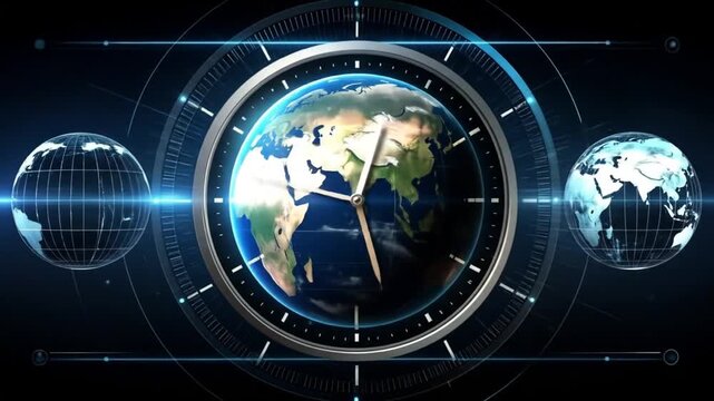 Digital Earth Clock: Time Zones, Global Perspective, and Worldwide Data Representation - Powered by Adobe