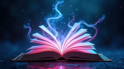 Open book emitting magical light and energy image