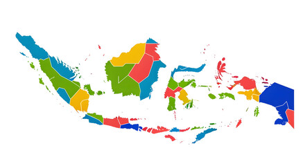 Colorful Map of Indonesia with Distinct Regional Boundaries and Bright Colors