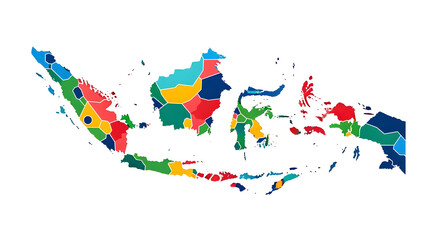 Colorful Map of Indonesia with Distinct Regional Colors and Borders
