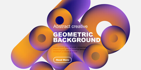 Abstract geometric shapes, vibrant colors, modern design. Text includes geometric background, plus sample text, button. Minimalist style.