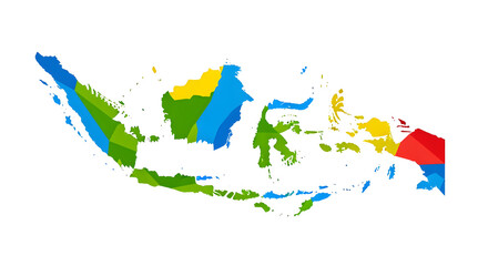 Colorful Map of Indonesia with Distinct Regions and Bright Colors