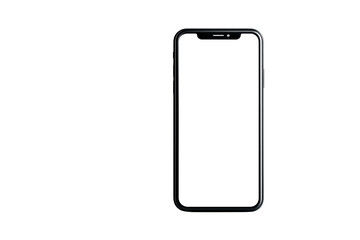 A black and white cell phone with a white screen. The phone is sitting on a white surface