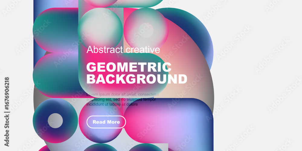 Poster abstract geometric design. vibrant colors blend, creating modern visual experience. includes text, b