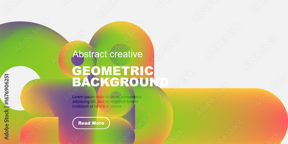 Poster vibrant overlapping circles create colorful abstract geometric background. text promotes further exp