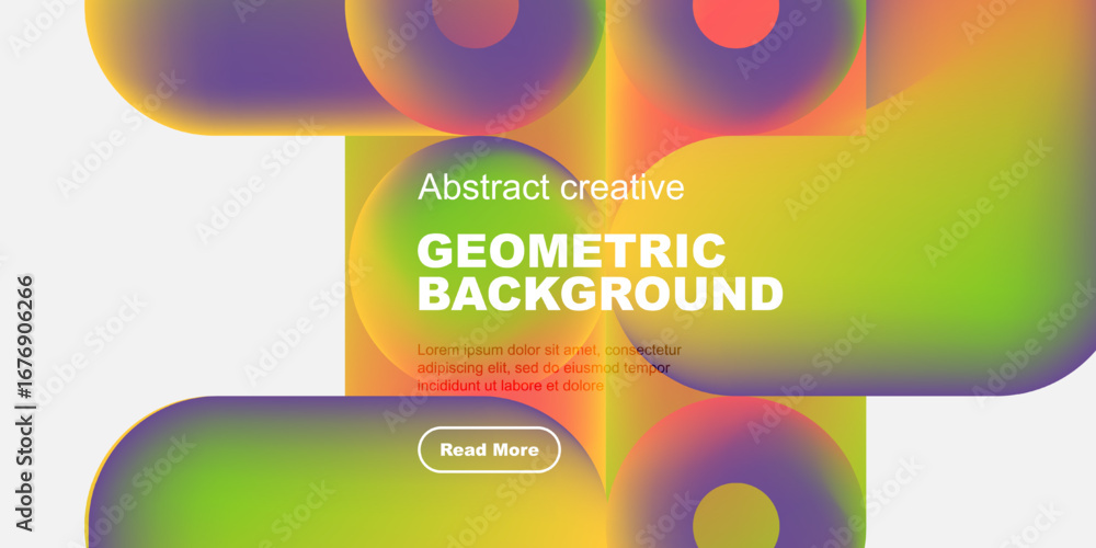 Aufkleber vibrant abstract shapes overlap, creating dynamic geometric background. text promotes further explor