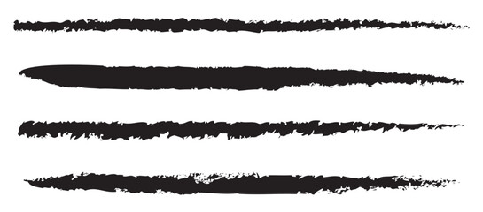 Obraz premium Brush strokes set isolated on white background. Black paint brush. Grunge texture stroke line. Art ink design. Border for artistic shape, paintbrush element. Brushstroke graphic. Vector illustration