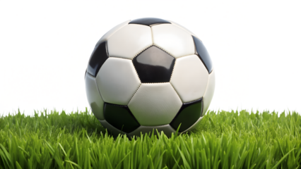 A soccer ball on the green grass isolated on transparent background, perfect for sportsrelated content and representing teamwork and competition