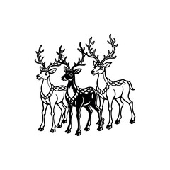 Three stylized deer in a row, with one in black and white silhouette Vector 