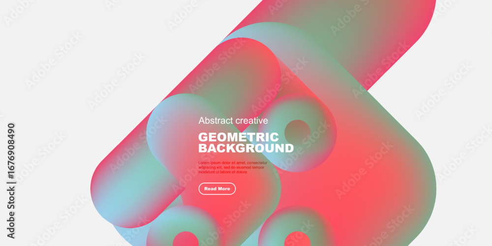 Poster abstract geometric background features vibrant overlapping shapes. red, turquoise hues create modern