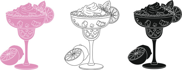 Strawberry margarita cocktail illustration vector graphic art