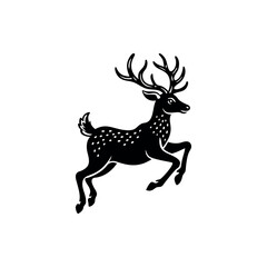 Elegant black and white stag with antlers leaping on a white background silhouette Vector 