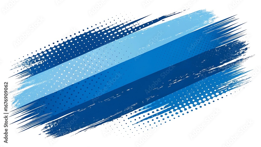 Poster abstract blue brush strokes with halftone dots background design element for modern graphic projects