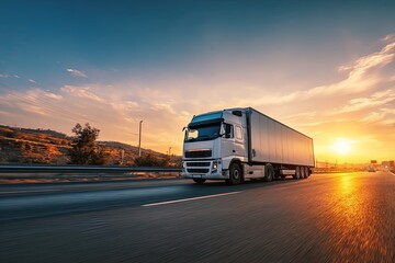 White truck on highway at sunset (4)