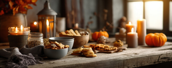 Halloween festival magic enchanting dessert display at cozy home autumn vibes inviting atmosphere