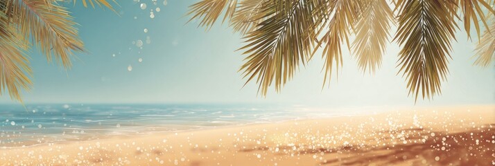 Tropical beach scene with palm trees and shimmering sand