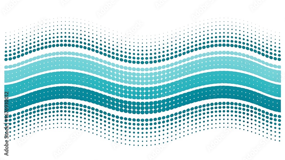 Poster abstract ocean waves pattern with halftone dots gradient in teal and blue hues for modern background