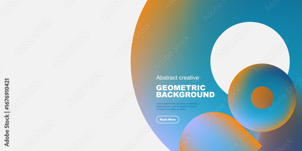 Poster abstract geometric design features vibrant overlapping circles, gradients. text promotes creative ba