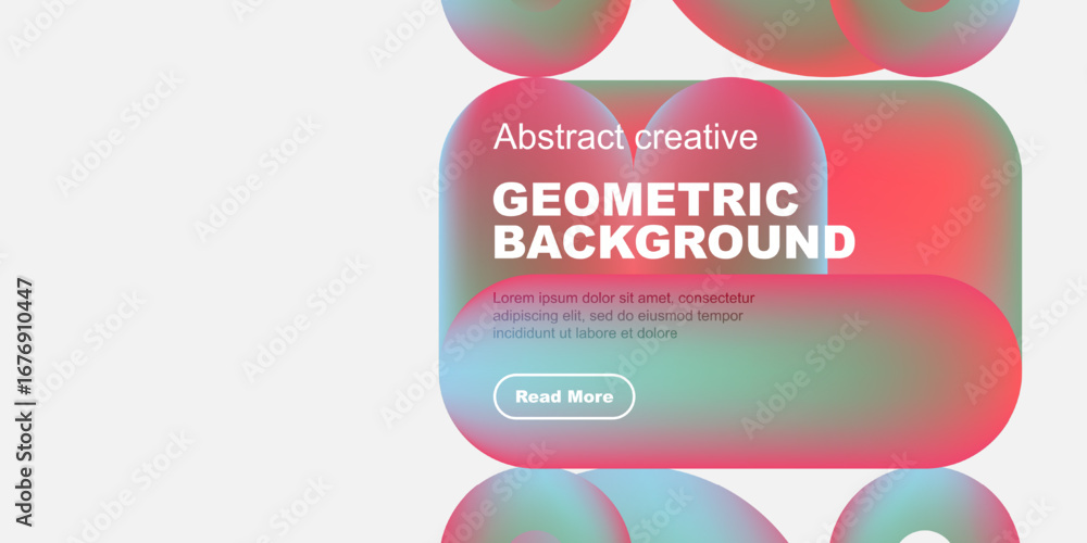 Poster abstract geometric background features vibrant overlapping shapes. text promotes creative content, i