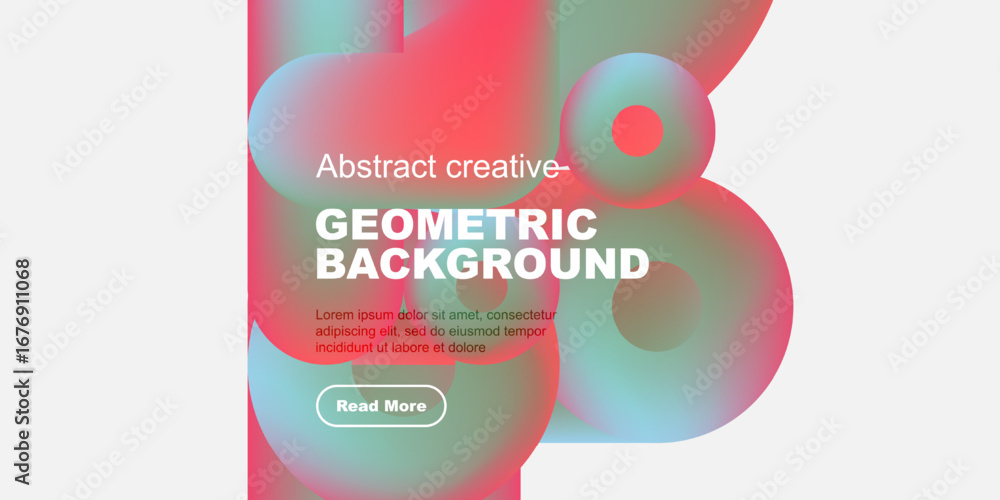 Poster vibrant abstract design. geometric shapes overlap, creating colorful gradients. text promotes conten