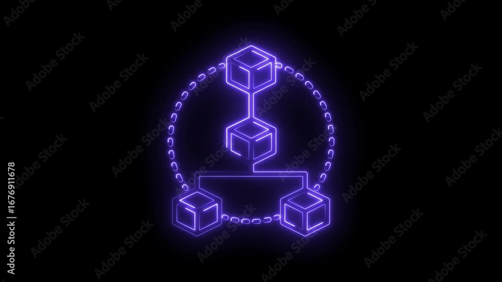 Aufkleber blockchain neon network node connection cryptocurrency decentralized system technology animation bac