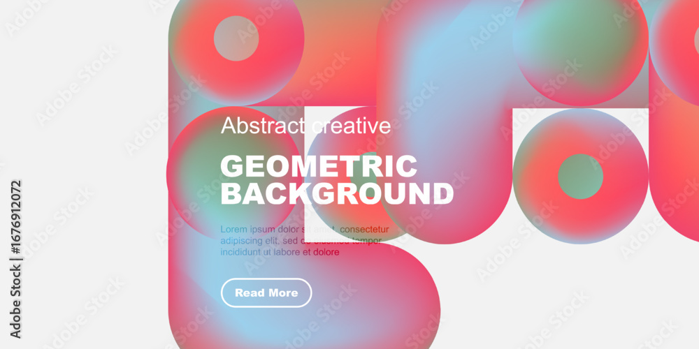 Poster abstract geometric background features vibrant overlapping circles, text, button. modern design with
