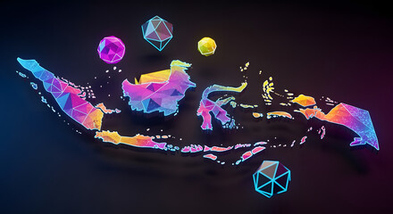 Colorful Digital Dragons and Geometric Shapes on Transparent Background
