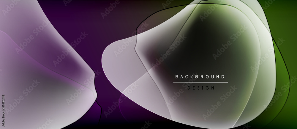 Poster abstract fluid shapes blend, creating vibrant color gradients. design features text elements over tr