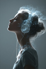 illustration fantasy young wo man listening to music